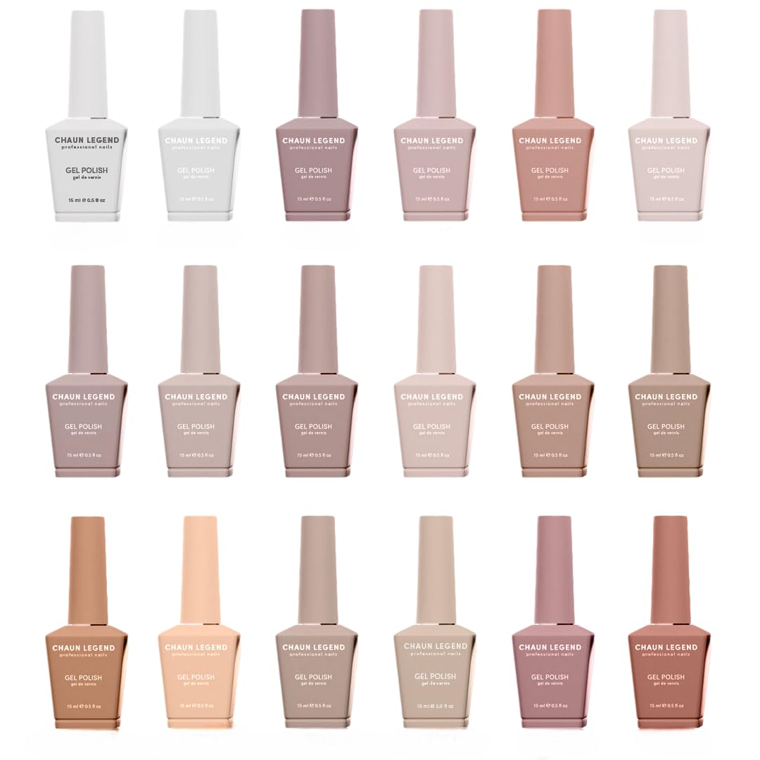 Chaun Legend UV Gel Nail Polish Collection Set of 18, Long-Lasting, Quick Dry, High Shine, Professional Salon-Quality Manicure, Essential Neutrals